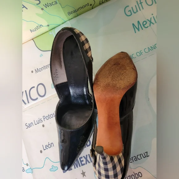 Vintage 1950s Heels Shoes Pumps Elegant Black & White Checkered Women's Size 7 - Picture 9 of 9